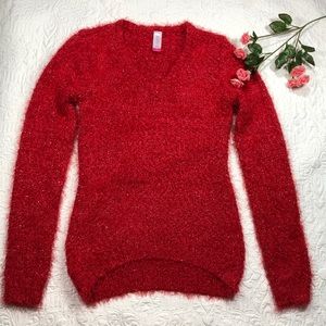 No Boundaries Eyelash Pullover Red Junior Sweater